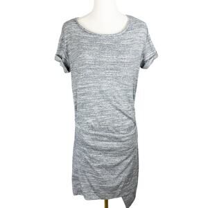 Anthropologie Medium Dress Mini Faux Wrap Gray Blue Accent